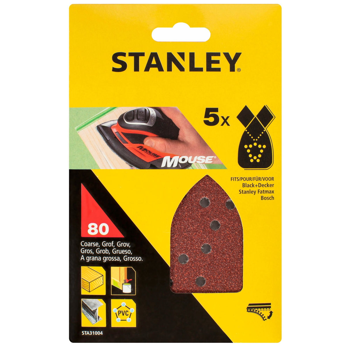STANLEY 5 abrasifs corindons qualité supérieure mouse grain 80 STA31004-XJ
