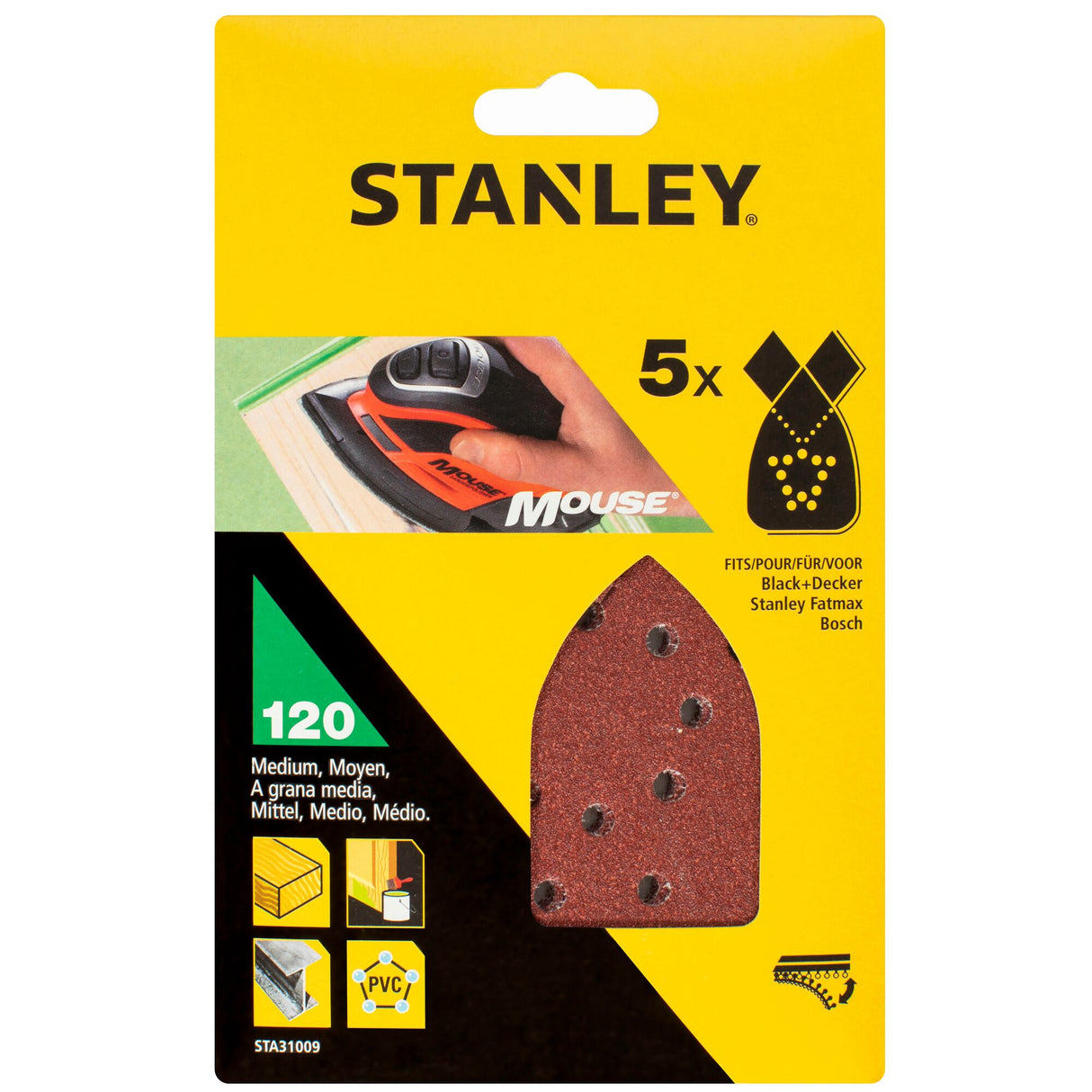 STANLEY 5 abrasifs corindons qualité supérieure mouse grain 120 STA31009-XJ