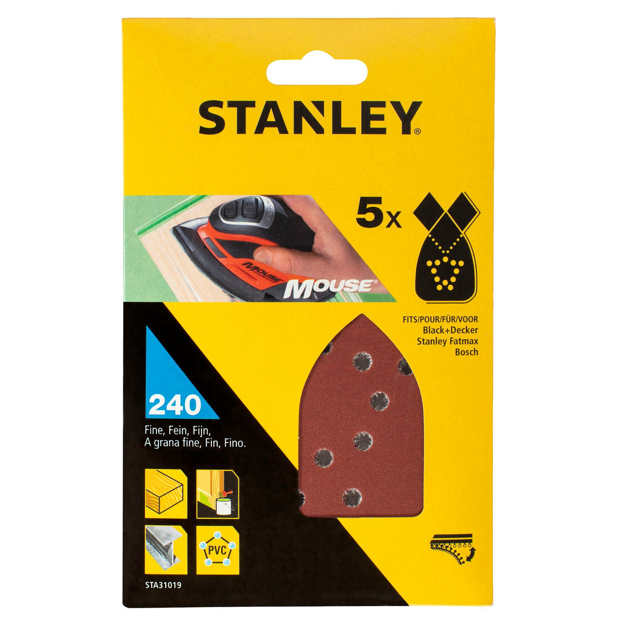 STANLEY 5 abrasifs corindons qualité supérieure mouse grain 240 STA31019-XJ