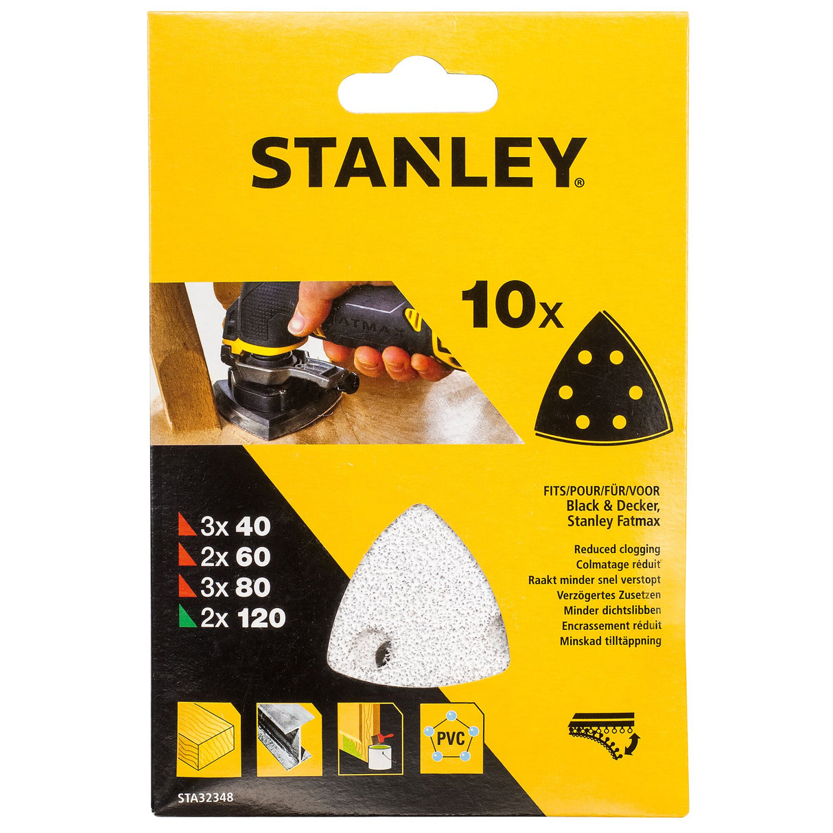 STANLEY 10 abrasifs corindons delta qualité supérieure grains 3x40, 2x60, 3x80, 120 STA32348-XJ