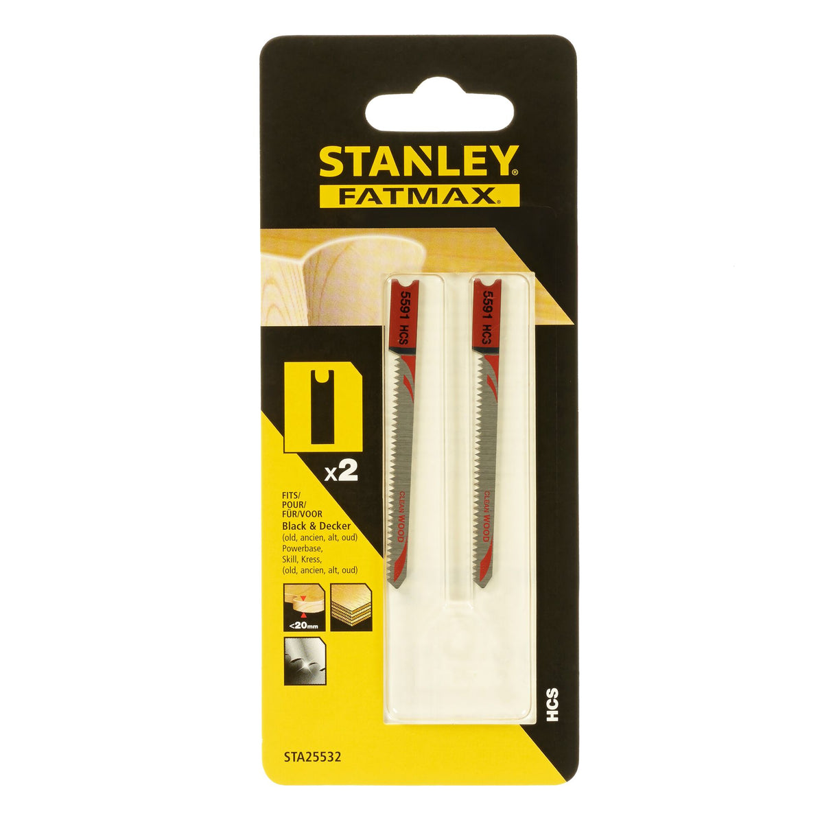 STANLEY Lot de 2 lames scie sauteuse HCS coupe courbe attache U 2,00x75mm STA25532-XJ