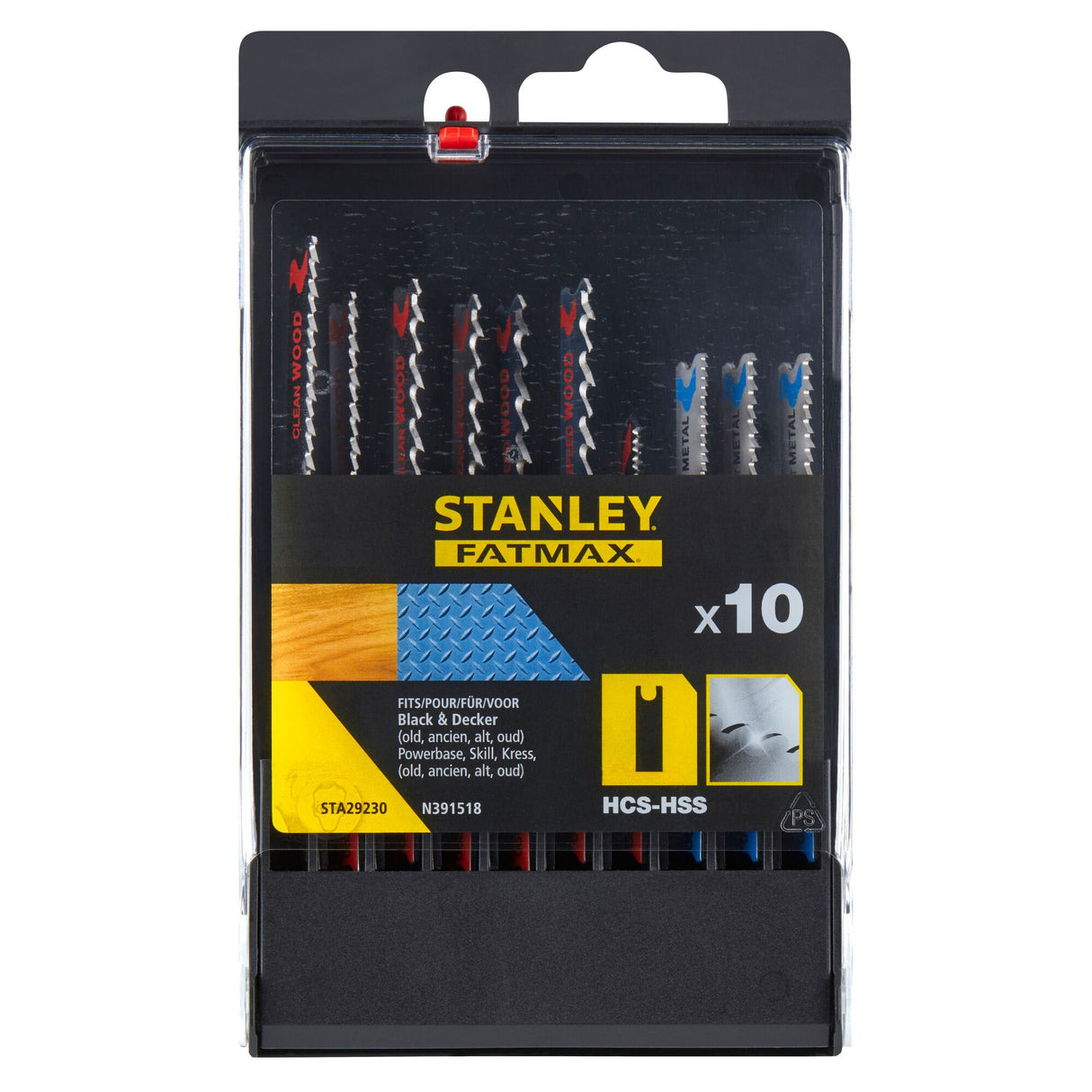 STANLEY Coffret de 10 lames de scie sauteuse : 7 lames bois HCS et 3 lames métal HSS attache en U STA29230-XJ