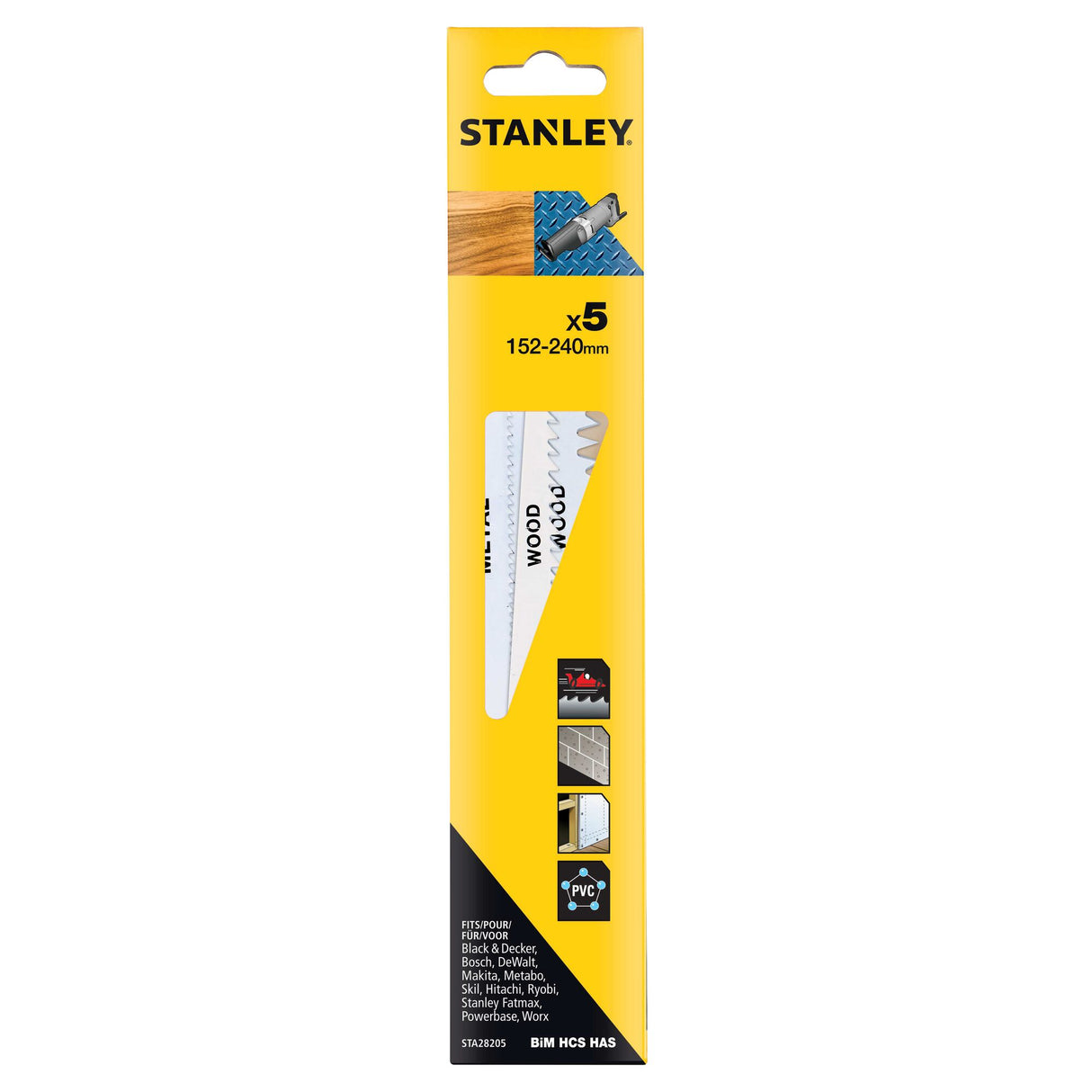 STANLEY Lot de 5 lames scie sabre 152-240mm STA28205-XJ