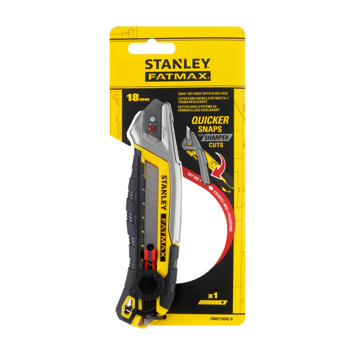 STANLEY FATMAX Cutter 18mm molette crantée et système de casse-lame rapide Quick Snap FMHT10592-0