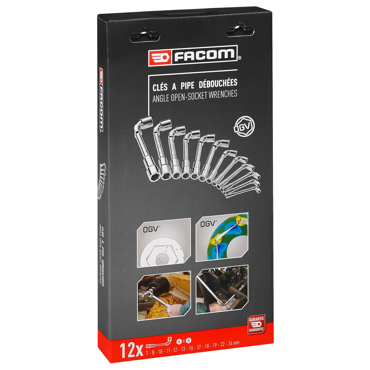 Jeu de 12 clés à pipe débouchées métriques et en pouces FACOM 75.J12PB