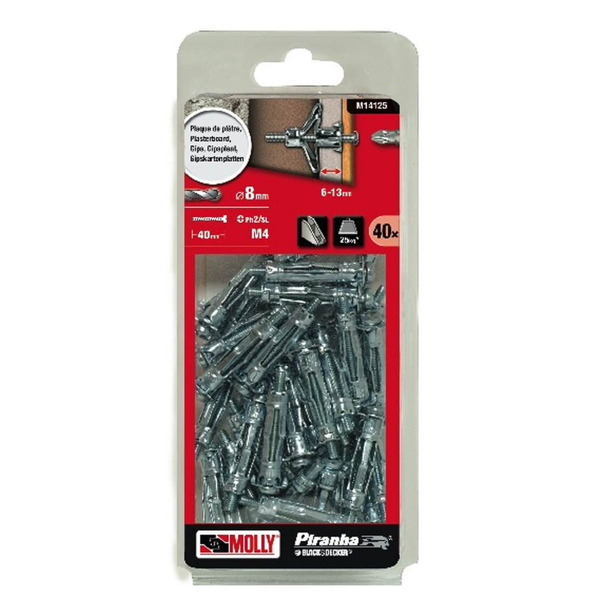 Molly Chevilles métalliques à expansion Ø 4 x 33 mm avec vis M4 à tête cylindrique