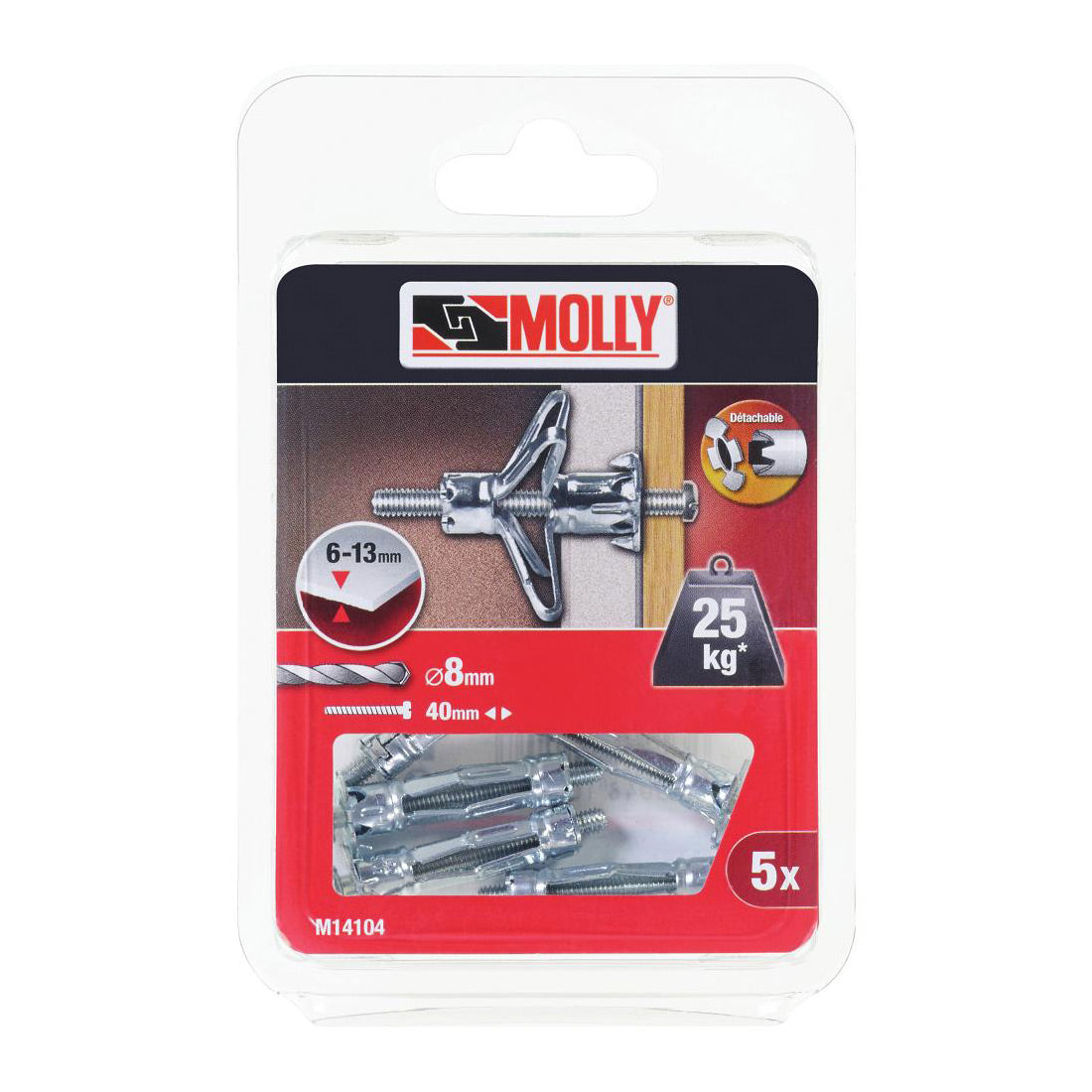 Molly Chevilles métalliques à expansion Ø 4 x 33 mm avec vis M4 à tête cylindrique