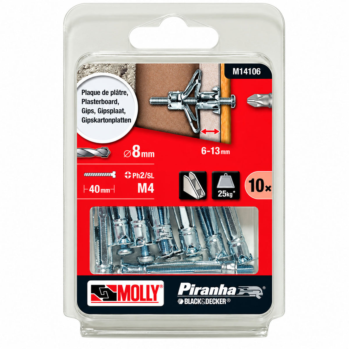 Molly Chevilles métalliques à expansion Ø 4 x 33 mm avec vis M4 à tête cylindrique
