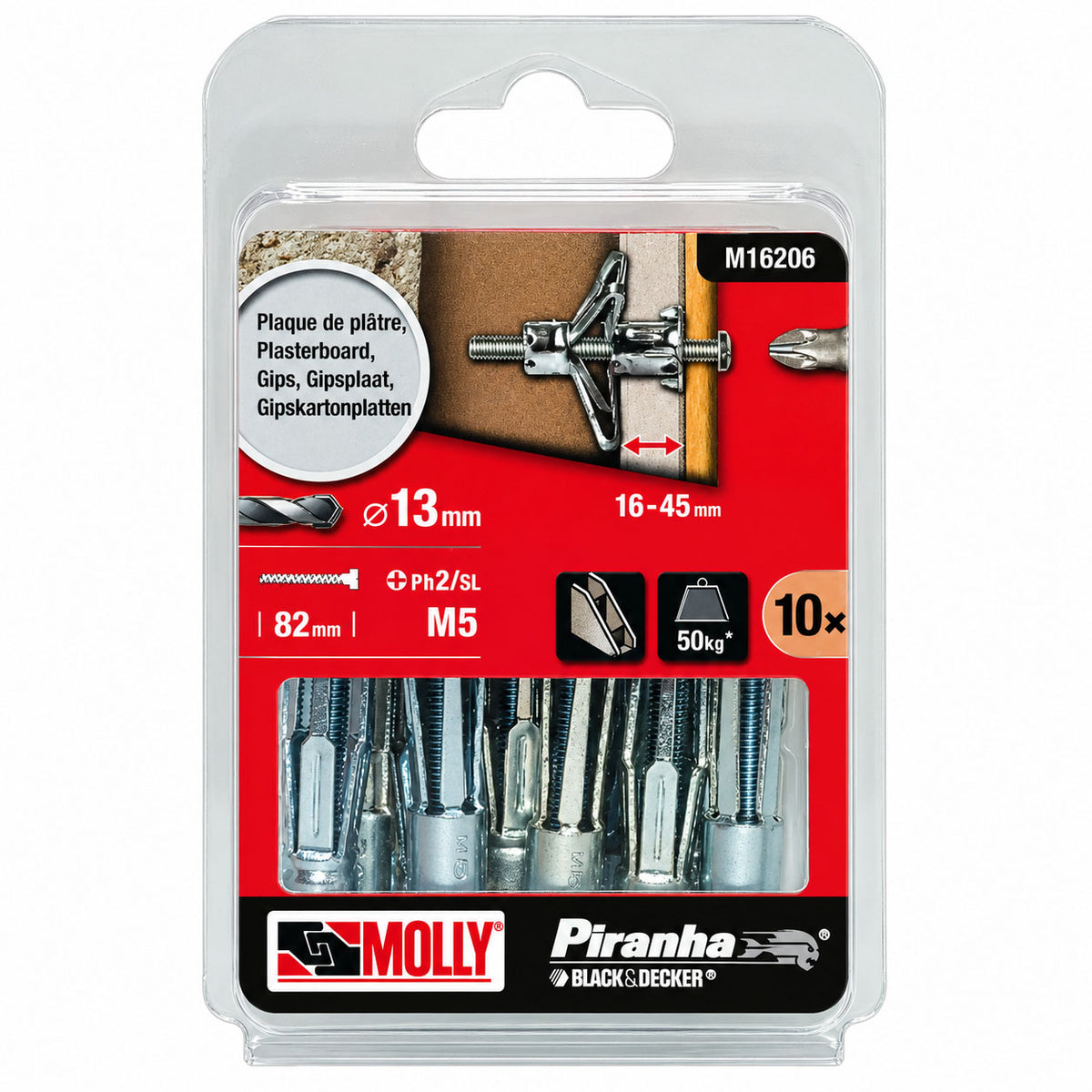 Molly 10 Chevilles métalliques à expansion Ø 5 x 75 mm avec vis M5