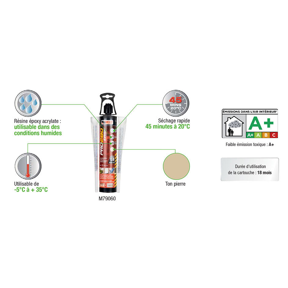Molly Cartouche scellement chimique 300 ML avec 1 canule