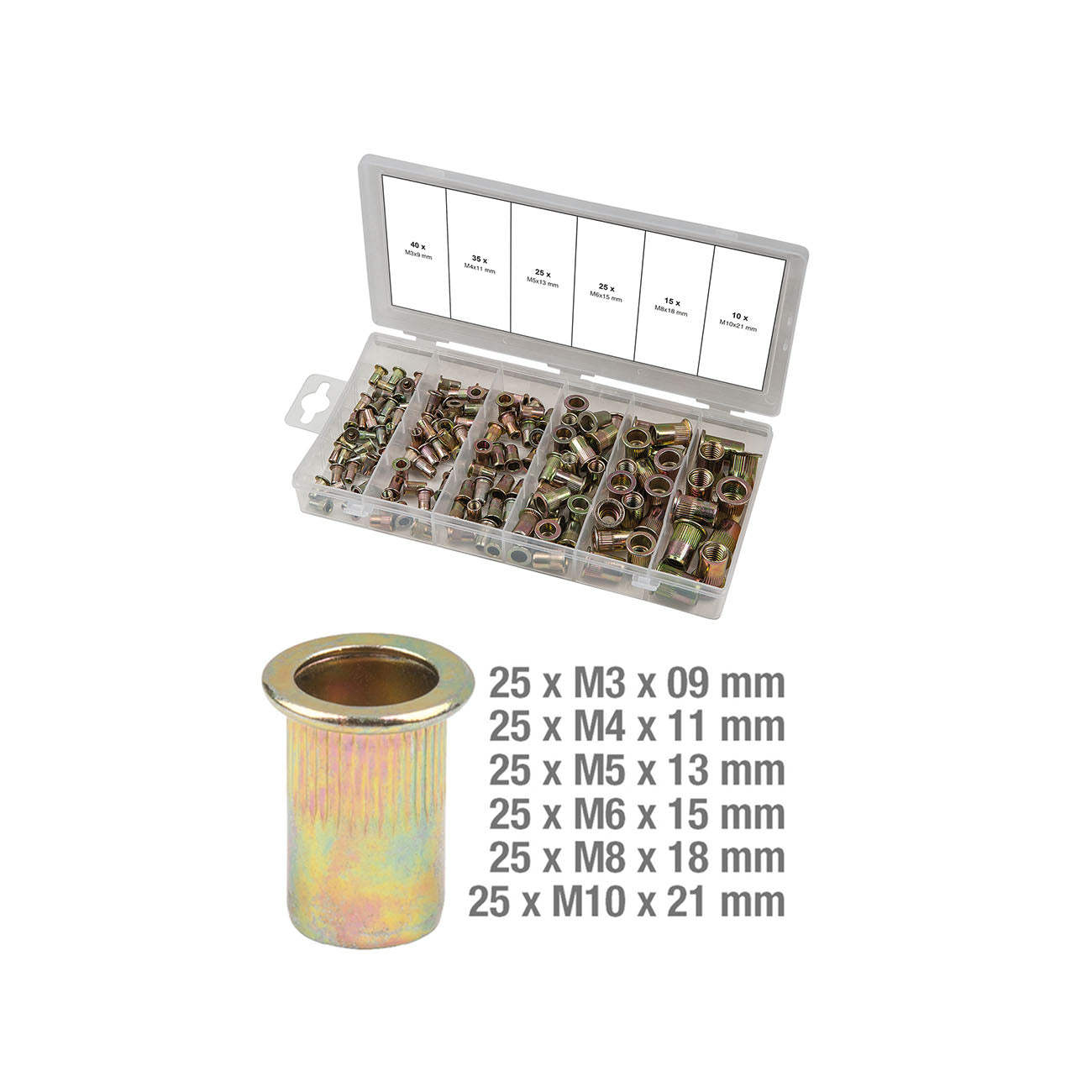 KS TOOL Assortiment d'inserts taraudés acier 150 pièces 970.0610