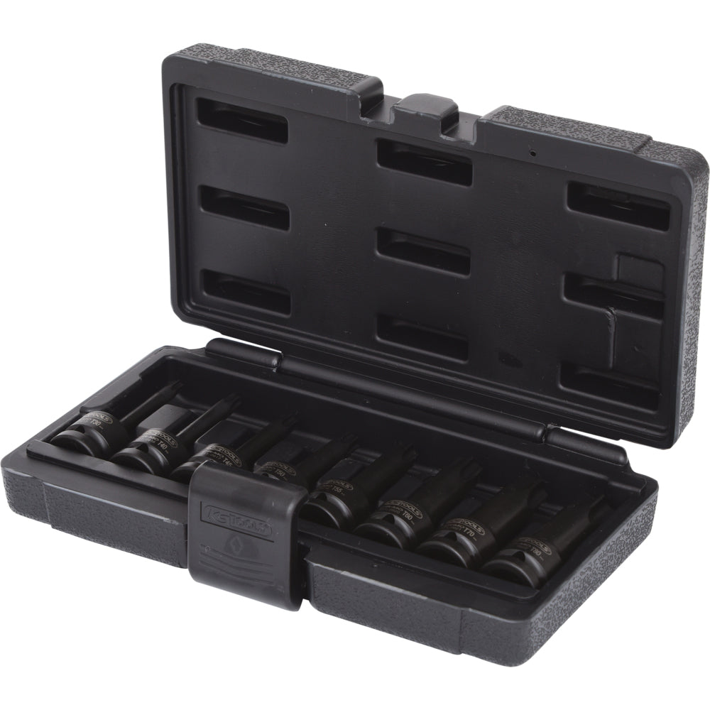 Jeu 8 douilles tournevis chocs longues TORX 1/2'', T30 à T80