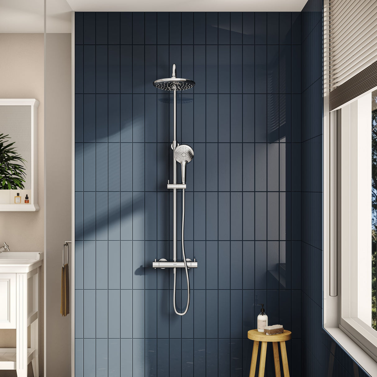 VitrA AquaHeat Bliss 240 2F colonne de douche chromé avec mitigeur thermostatique et pomme de tête pluie ronde