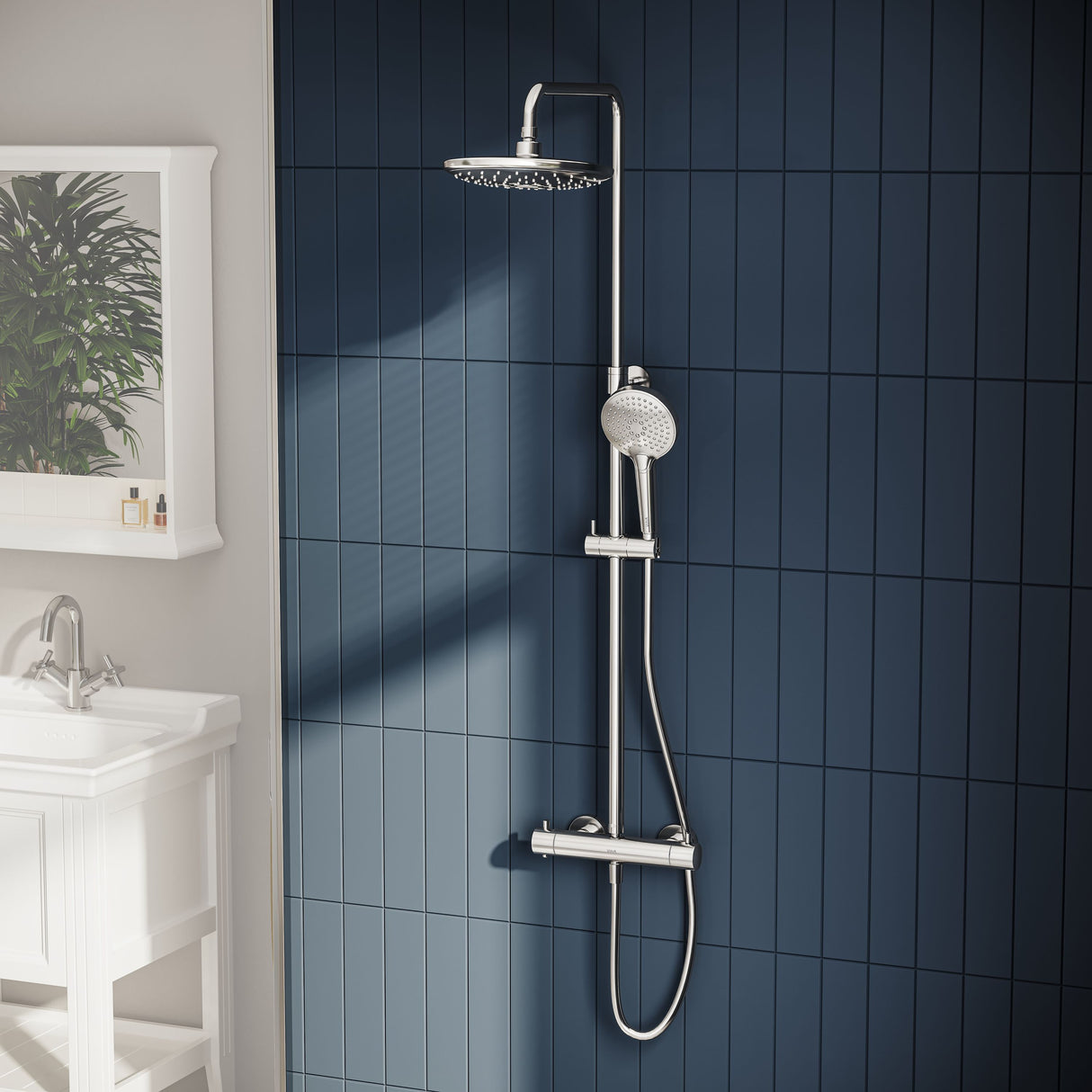 VitrA AquaHeat Bliss 240 2F colonne de douche chromé avec mitigeur thermostatique et pomme de tête pluie ronde