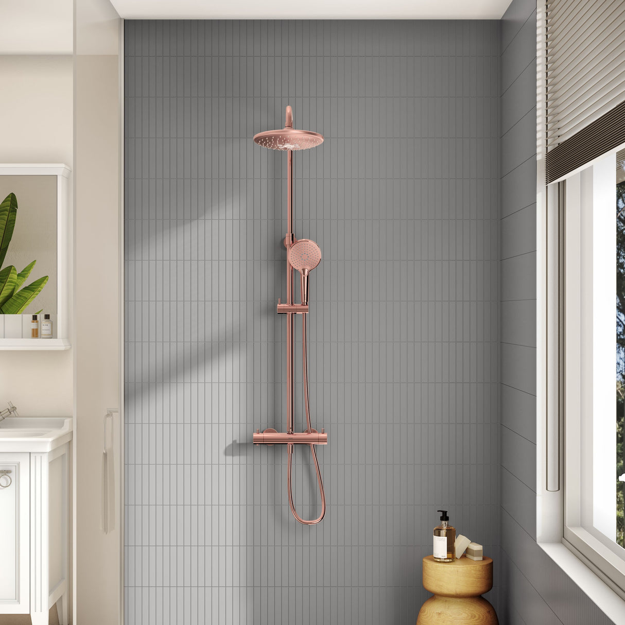 VitrA AquaHeat Bliss 240 2F colonne de douche cuivre avec mitigeur thermostatique et pomme de tête pluie ronde