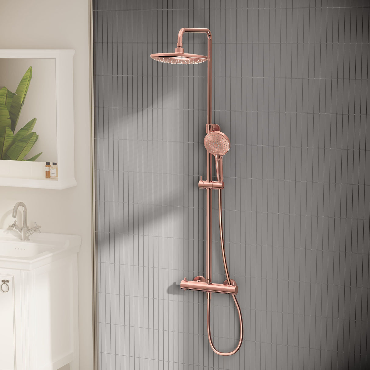 VitrA AquaHeat Bliss 240 2F colonne de douche cuivre avec mitigeur thermostatique et pomme de tête pluie ronde