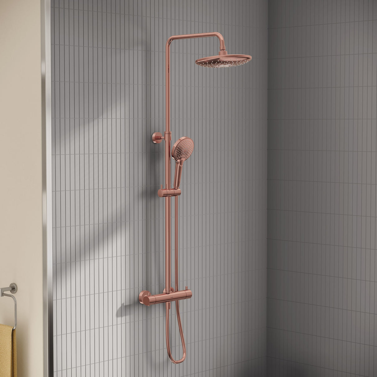 VitrA AquaHeat Bliss 240 2F colonne de douche cuivre avec mitigeur thermostatique et pomme de tête pluie ronde