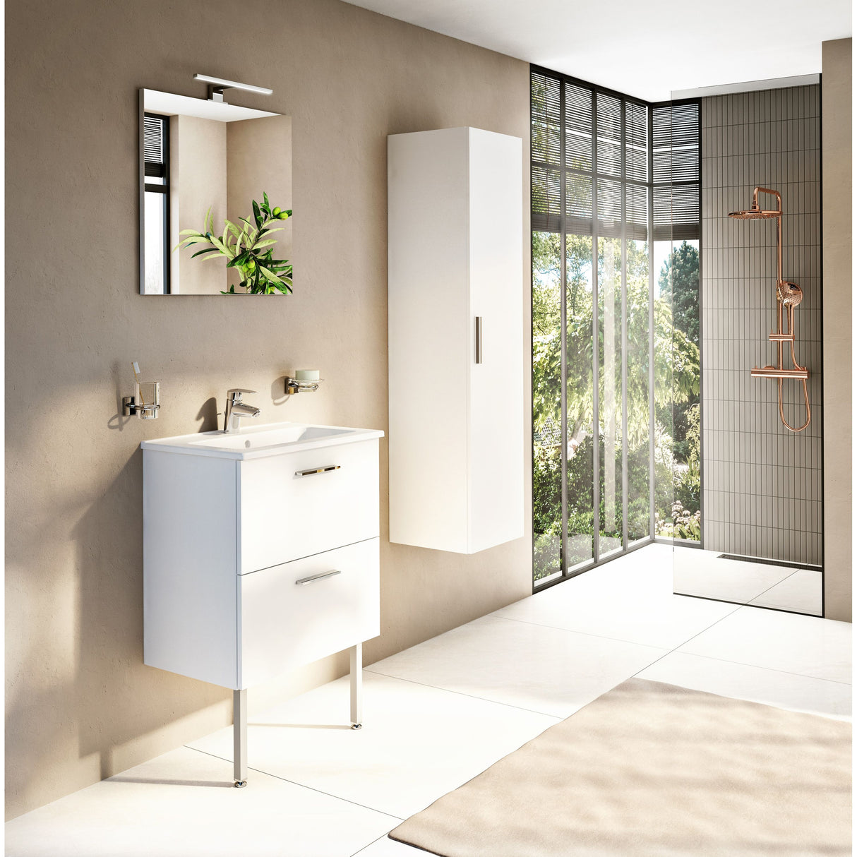 VitrA AquaHeat Bliss 240 2F colonne de douche cuivre avec mitigeur thermostatique et pomme de tête pluie ronde