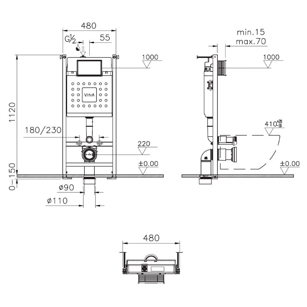 VitrA Bâti-support pour WC suspendu sol-mur 3/6L V-Fix CORE CC 732580001