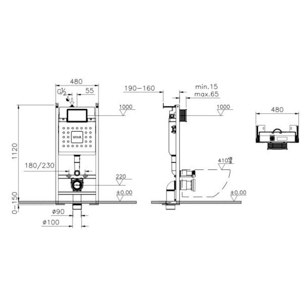 VitrA Bâti-support autoportant pour WC suspendu 3/6L V-Fix CORE 732-5802-01TF