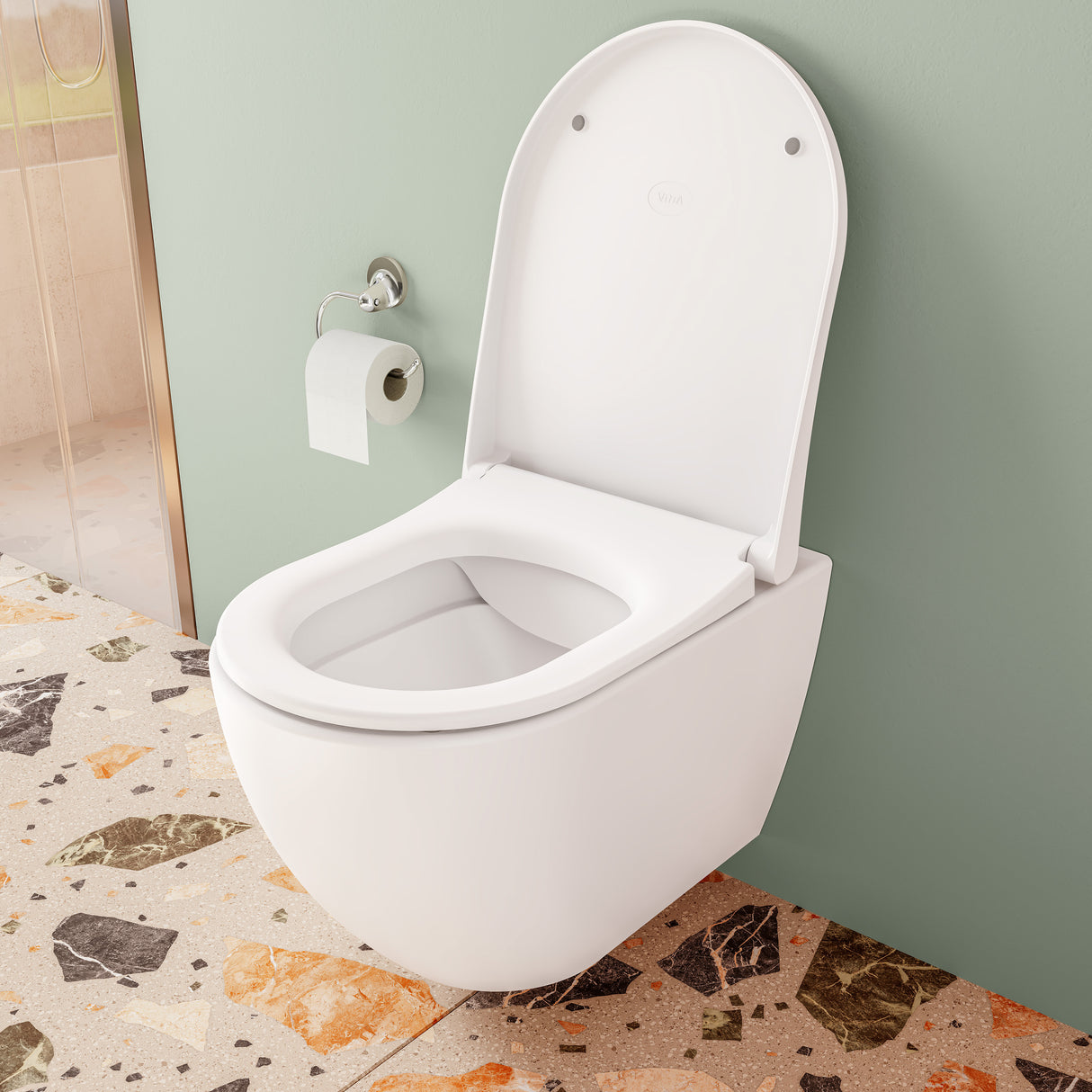 VitrA Pack WC Mia Round suspendu sans bride abattant Slim à fermeture douce 7510B003-6319