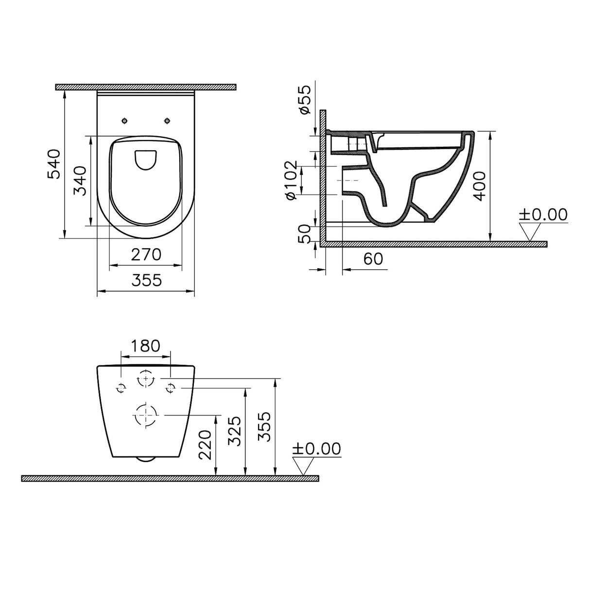 VitrA Pack WC Mia Round suspendu sans bride abattant Slim à fermeture douce 7510B003-6319