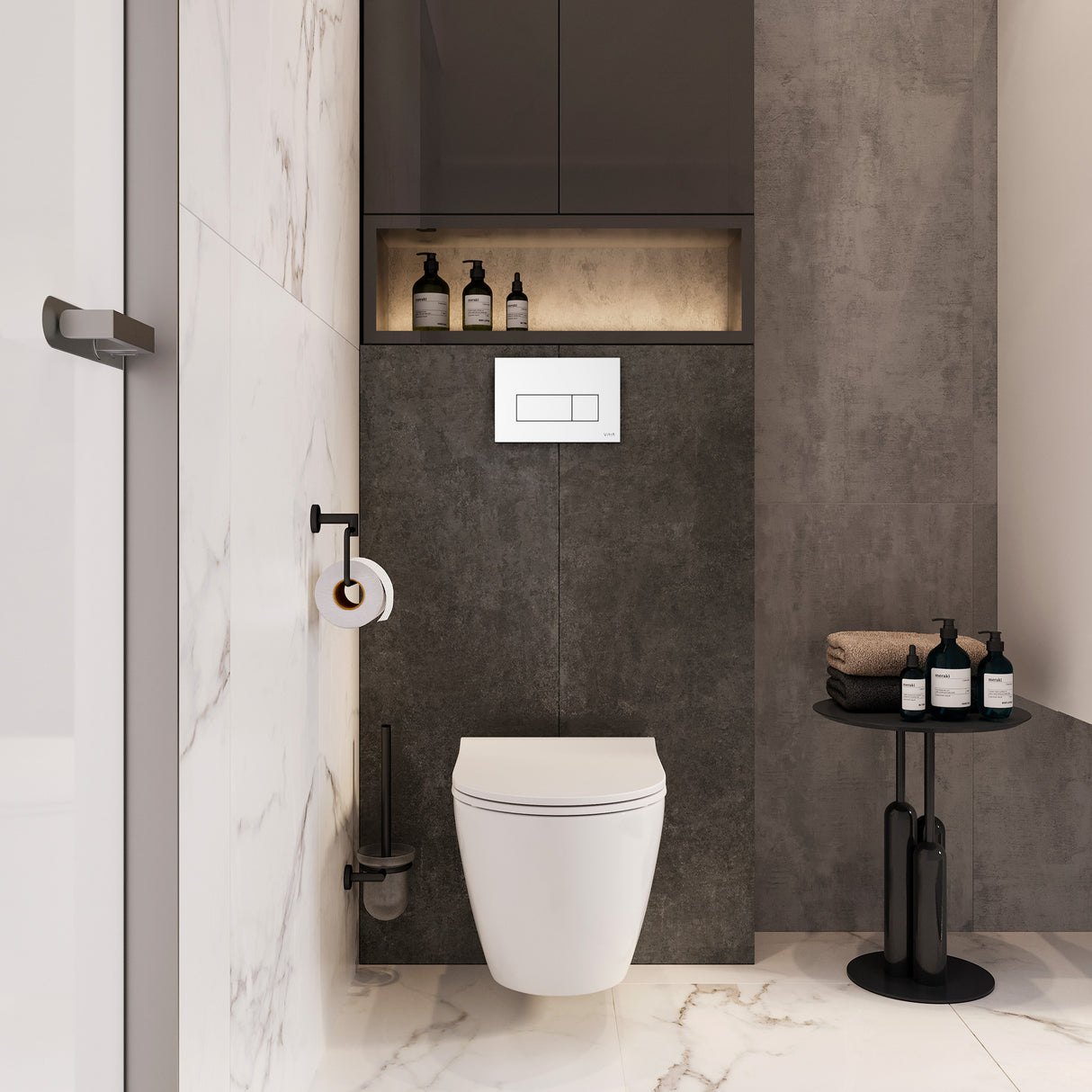 VitrA Pack WC Mia suspendu cuvette carénée fixations invisibles et bâti-support autoportant avec plaque