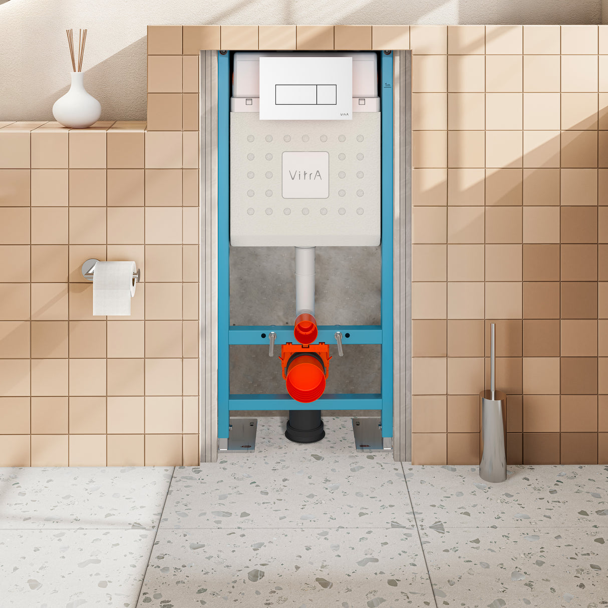 VitrA Pack WC Mia suspendu cuvette carénée fixations invisibles et bâti-support autoportant avec plaque