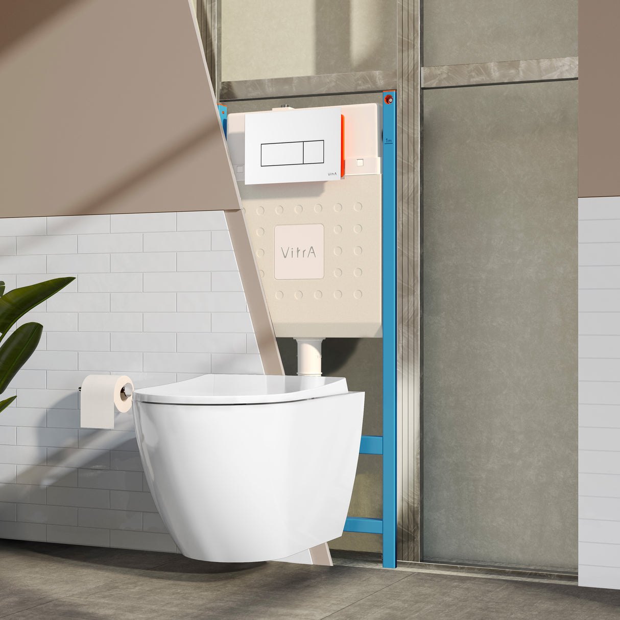 VitrA Pack WC Mia suspendu cuvette carénée fixations invisibles et bâti-support autoportant avec plaque