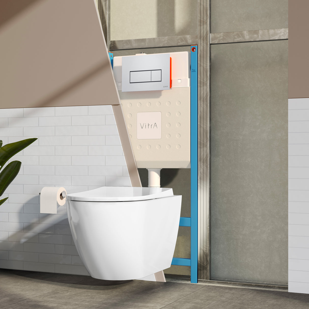 VitrA Pack WC Mia suspendu cuvette carénée fixations invisibles et bâti-support autoportant avec plaque