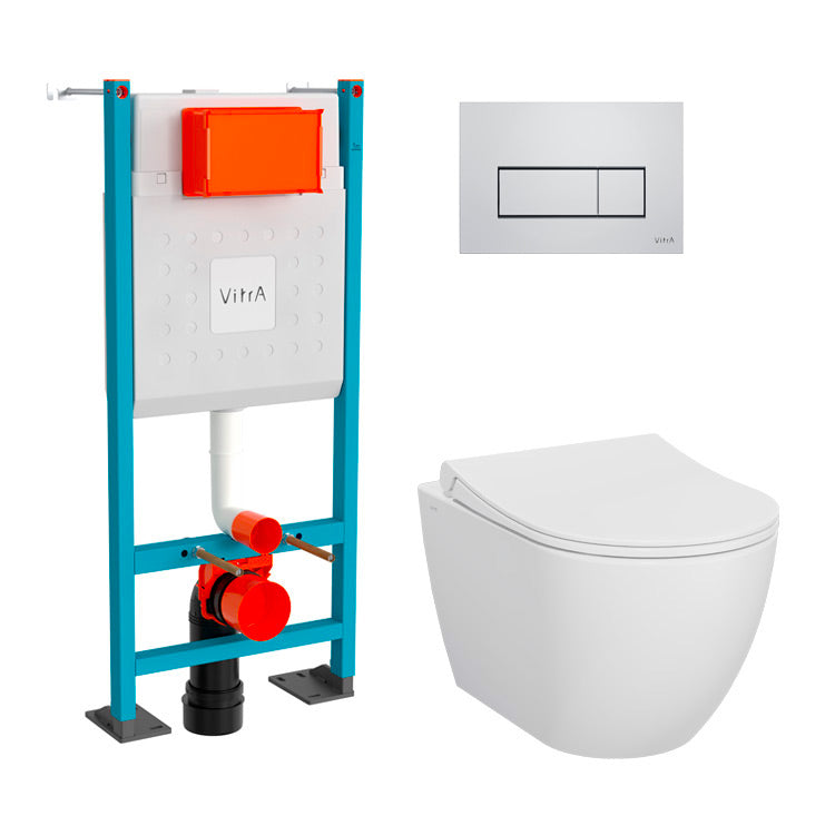 VitrA Pack WC Mia suspendu cuvette carénée fixations invisibles et bâti-support autoportant avec plaque