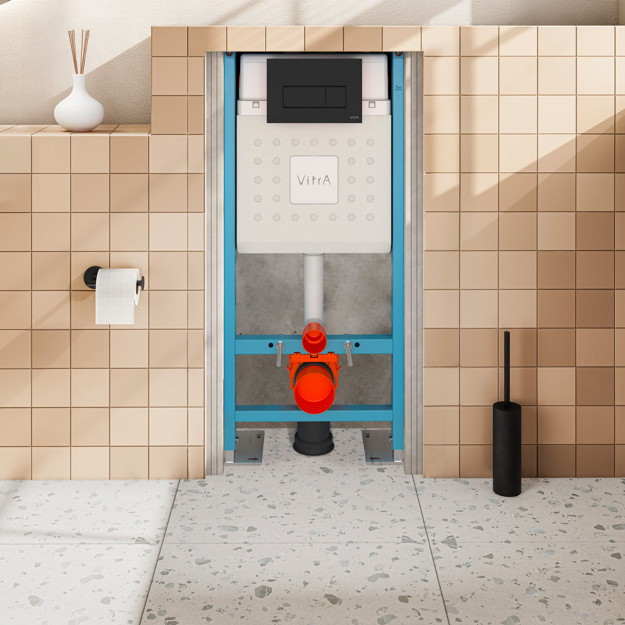 VitrA Pack WC Mia suspendu cuvette carénée fixations invisibles et bâti-support autoportant avec plaque