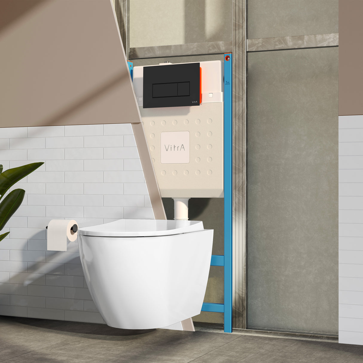 VitrA Pack WC Mia suspendu cuvette carénée fixations invisibles et bâti-support autoportant avec plaque