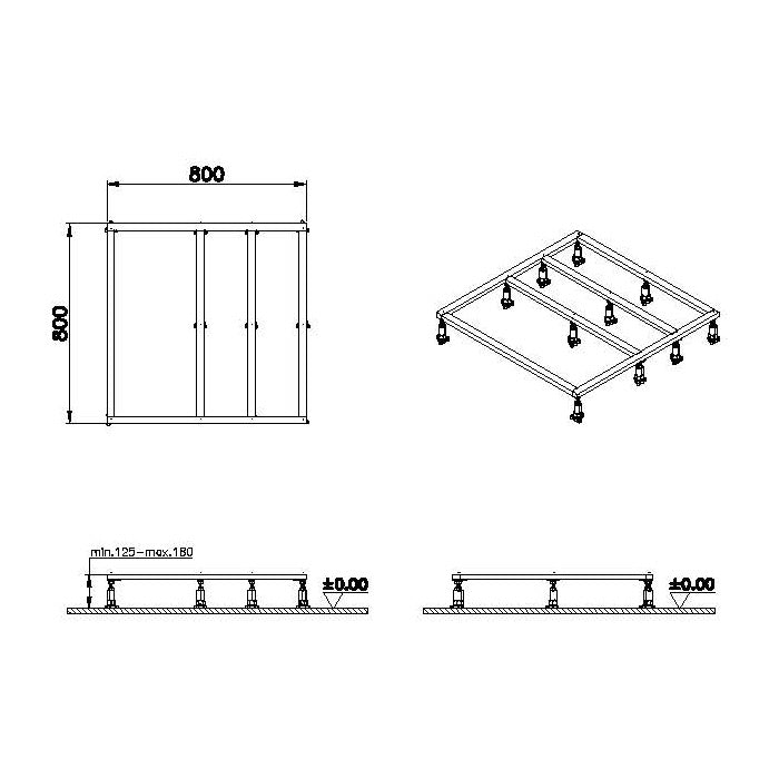 Receveur de douche Grohe, support de receveur, couleur métal, schéma technique 800x800 mm