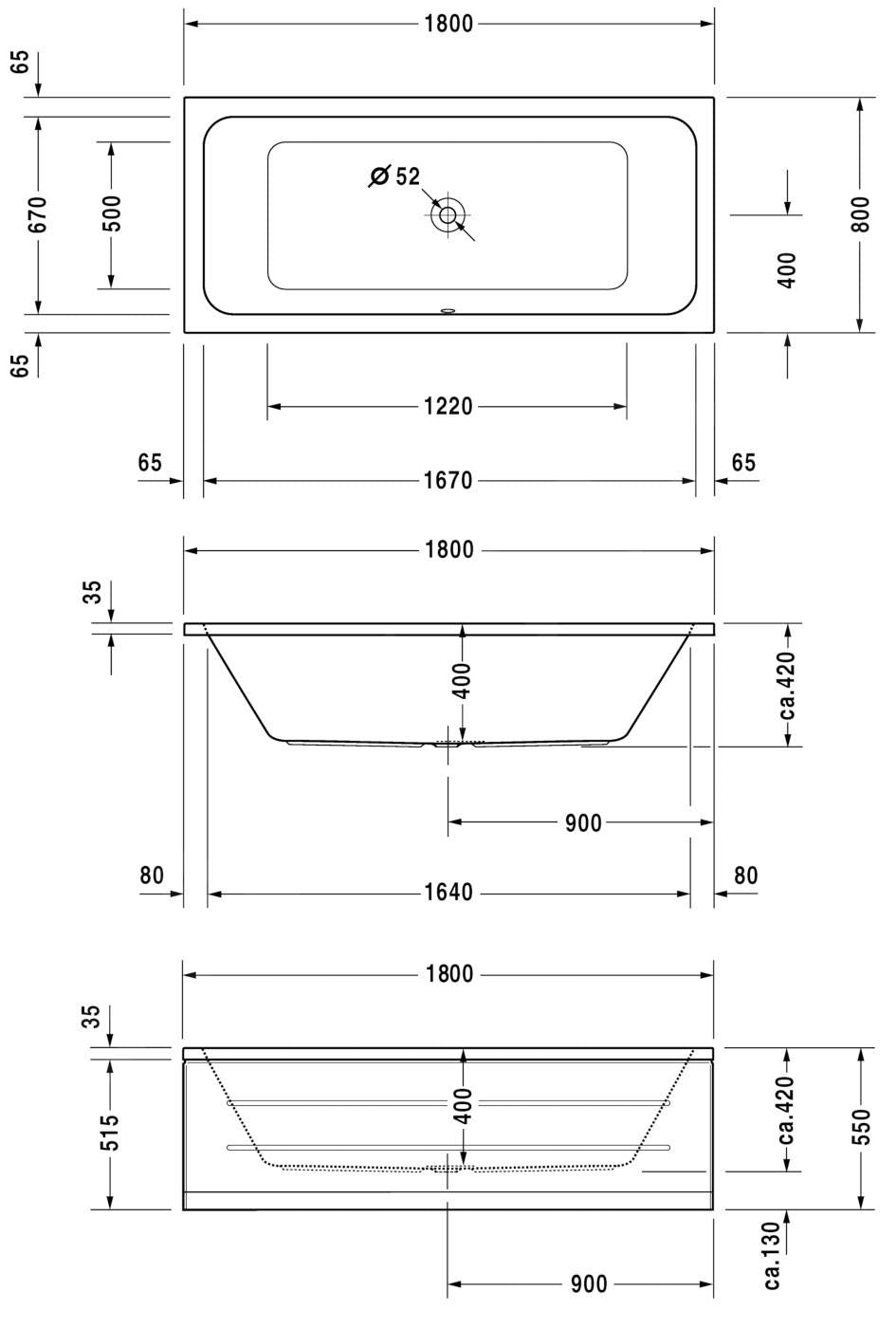 DURAVIT Baignoire rectangulaire en acrylique D-Code