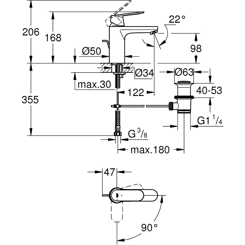 GROHE Mitigeur de lavabo taille M Eurosmart Cosmopolitan 2339600E