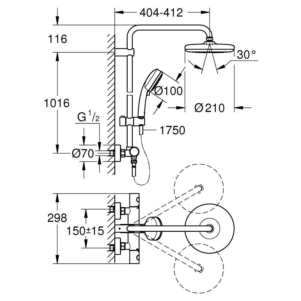GROHE Colonne de douche 2 jets avec mitigeur thermostatique Tempesta Cosmopolitan System 210 27922001
