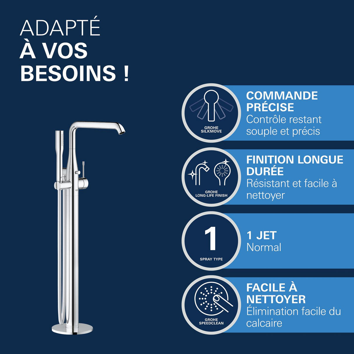 Mitigeur Essence Bain/Douche au sol pour baignoire îlot