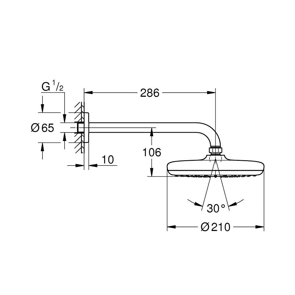 GROHE Douche de tête 1 jet et bras 286mm Tempesta 210
