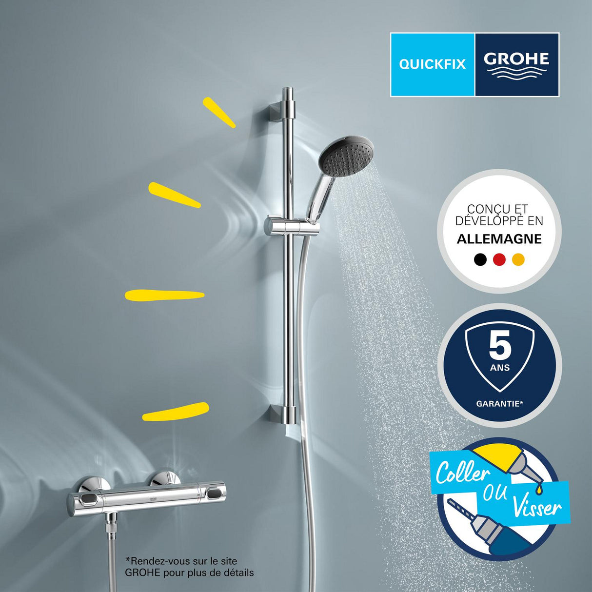 GROHE Set de douche 1 jet avec mitigeur thermostatique Precision Flow 34800001