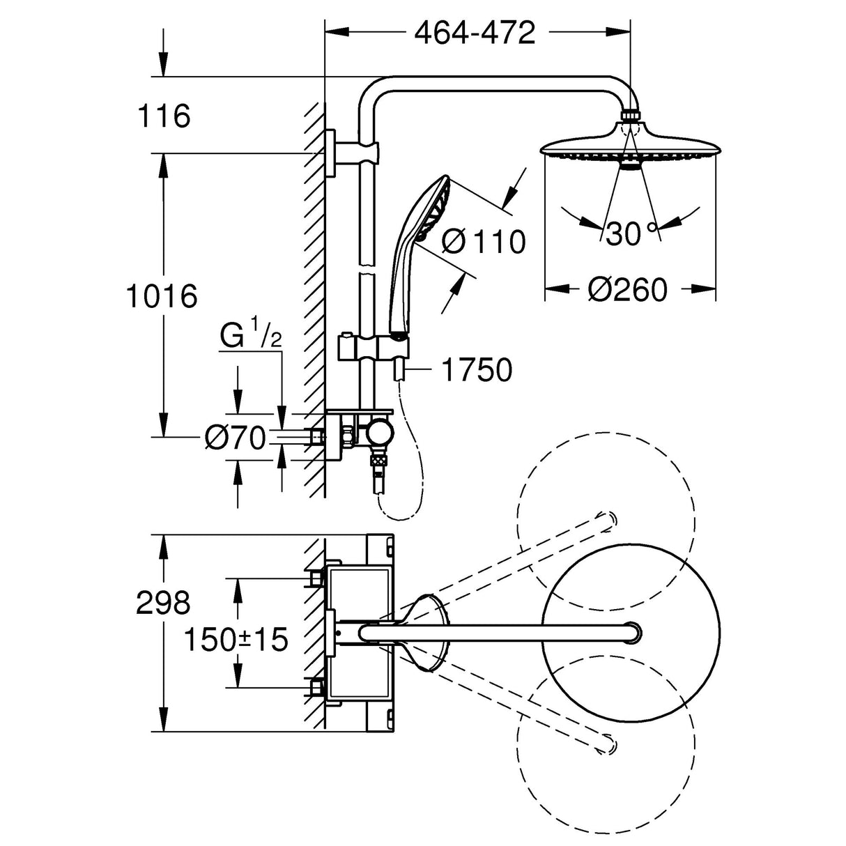 GROHE Colonne de douche 3 jets avec mitigeur thermostatique Vitalio Joy System 260 26403001