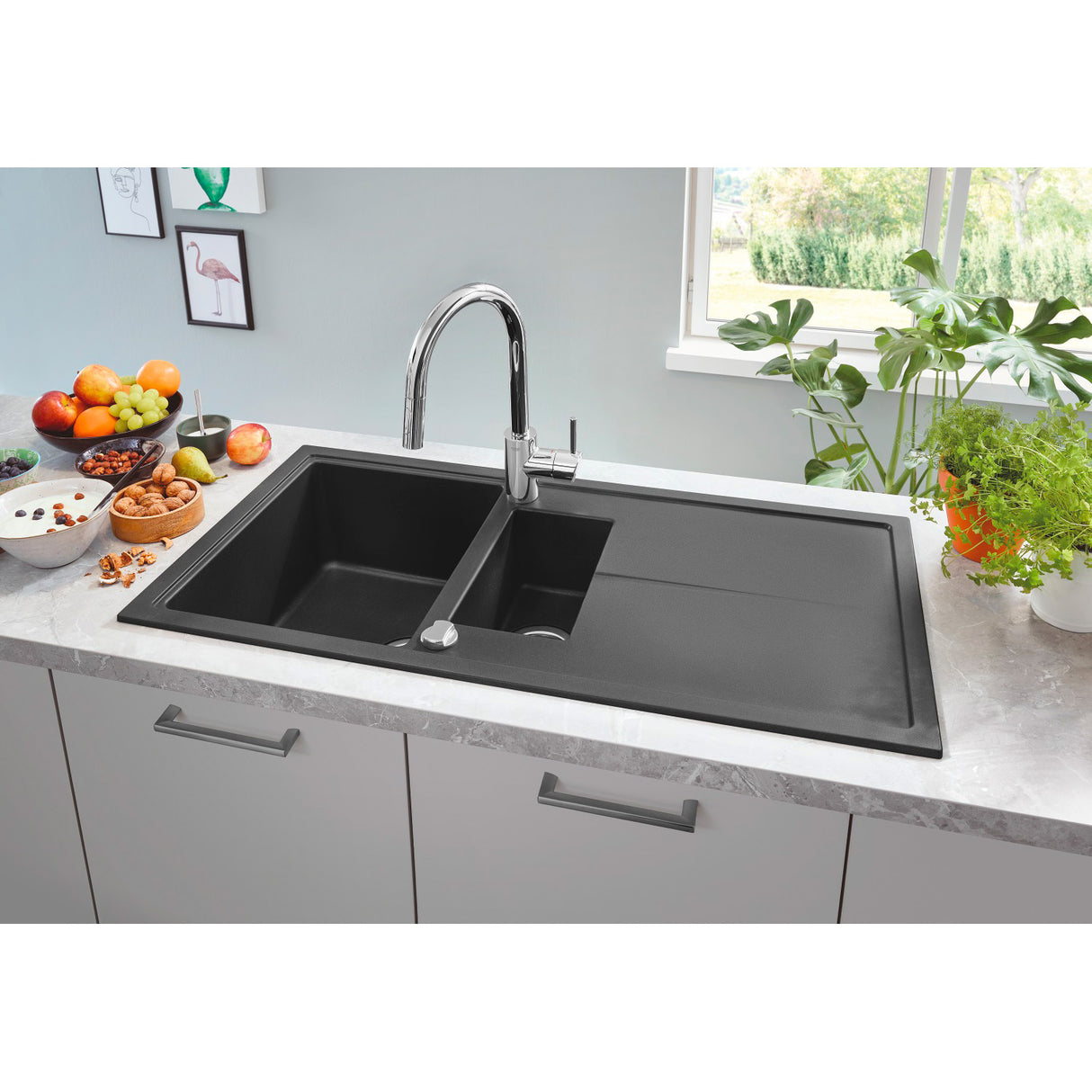 GROHE Evier composite avec égouttoir noir granite 1000x500mm K400 31642AP0