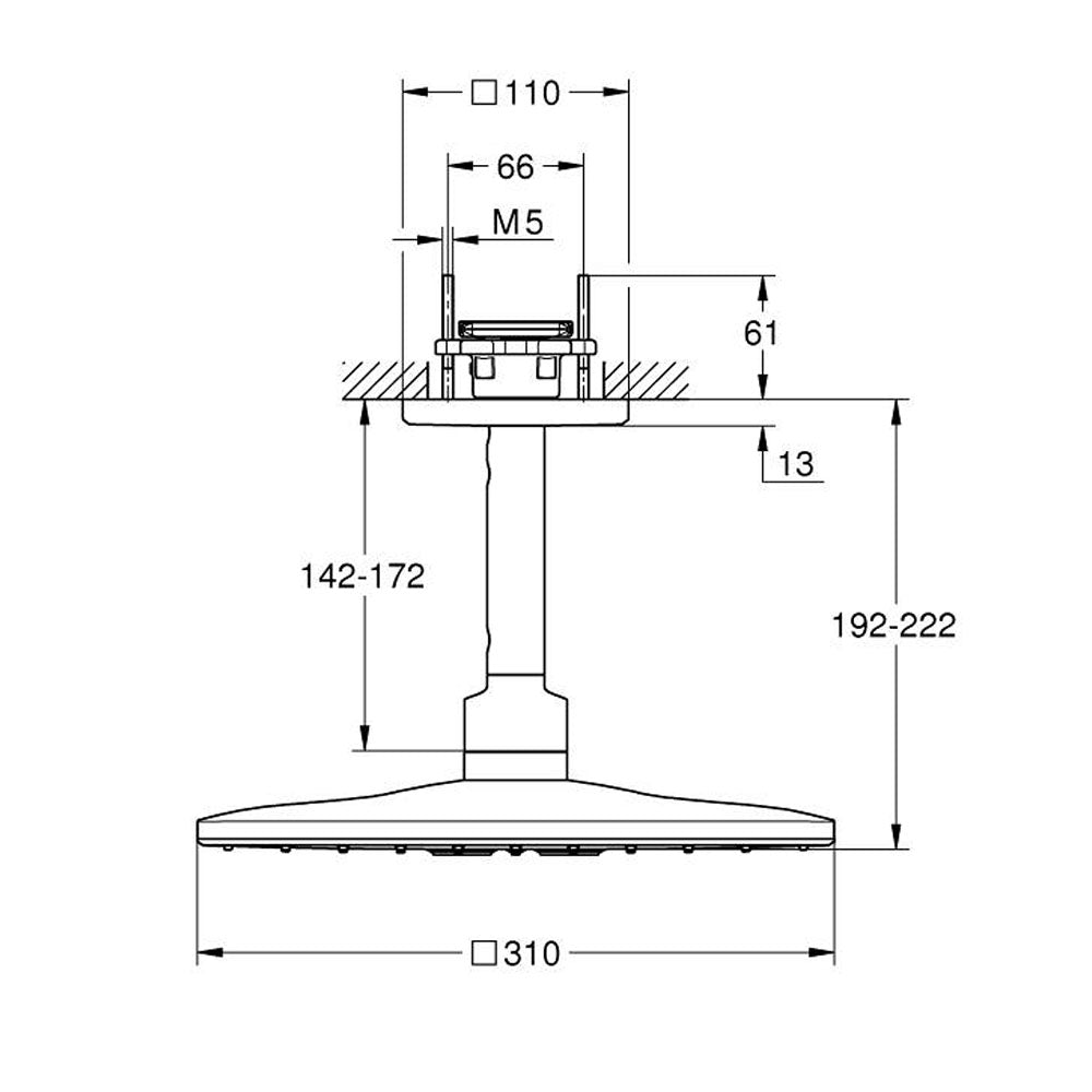 GROHE Douche de tête 2 jets et bras 142mm Rainshower SmartActive 310 Cube