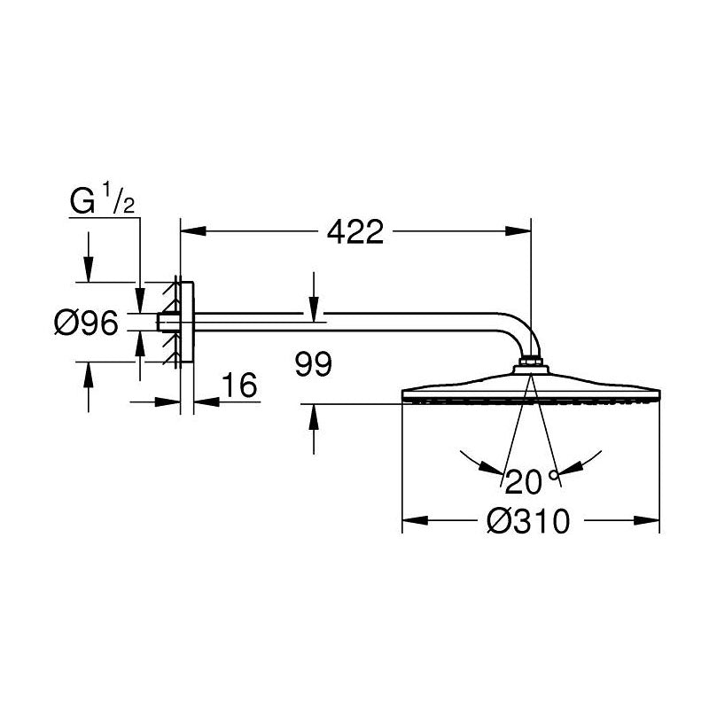GROHE Douche de tête 1 jet et bras 422mm Rainshower Mono 310