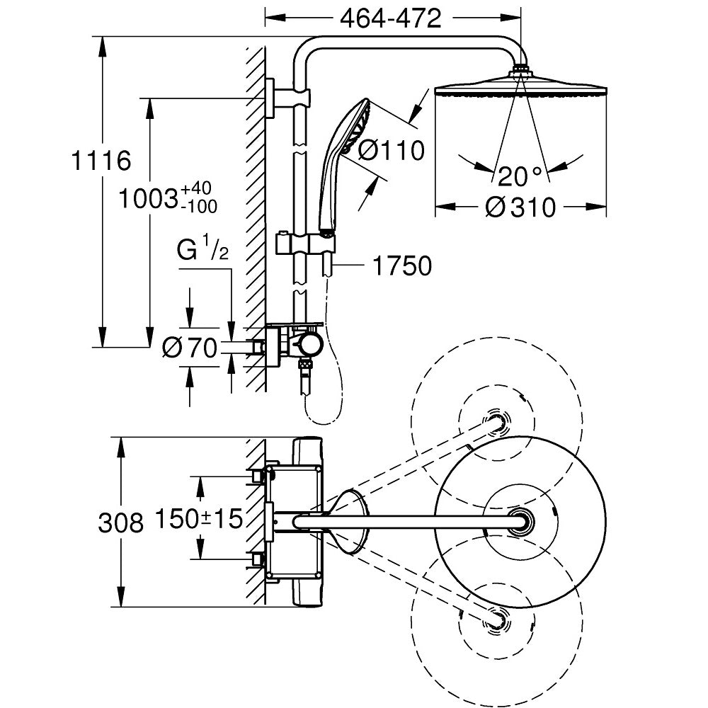 GROHE Colonne de douche 3 jets avec mitigeur thermostatique Vitalio Joy System 310 26401001
