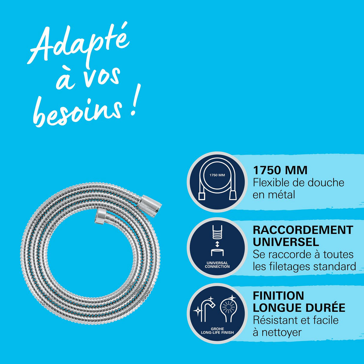 GROHE VitalioFlex Metal Flexible de douche en métal 1,75 mètres