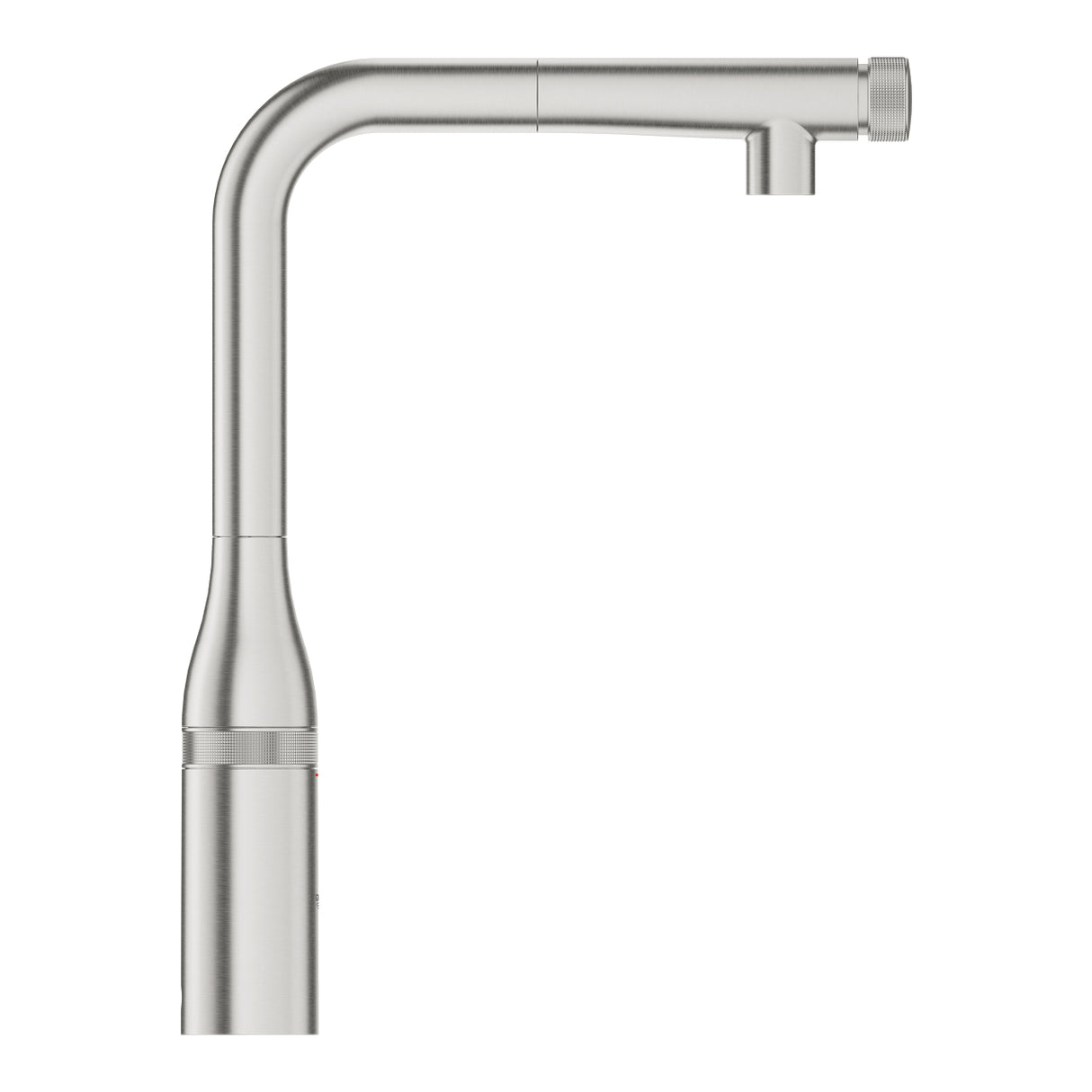 Mitigeur Grohe, robinet de cuisine inox brossé, design moderne et épuré.