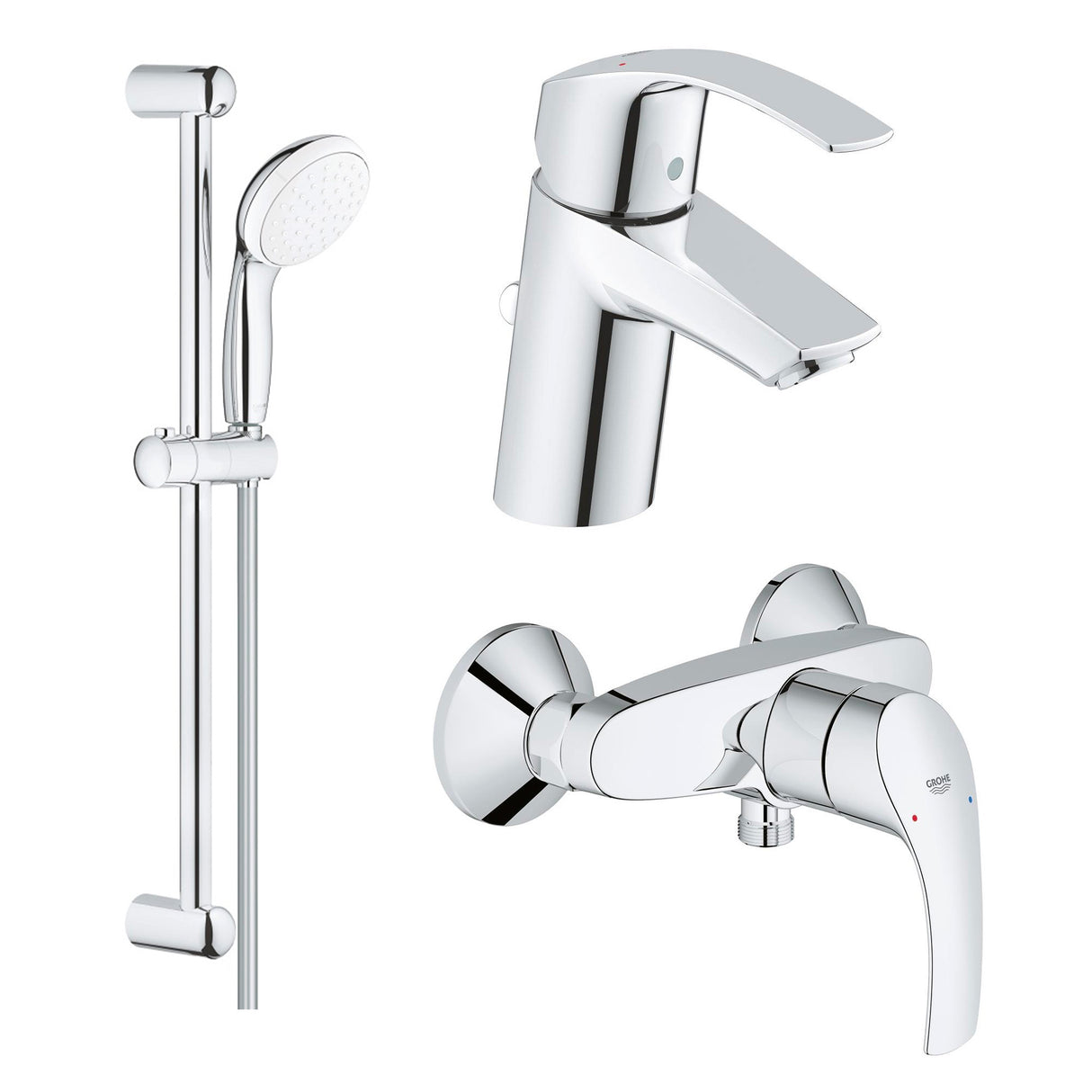 GROHE Set de salle de bain avec barre de douche, flexible et douchette, mitigeur douche et mitigeur lavabo Eurosmart 123576