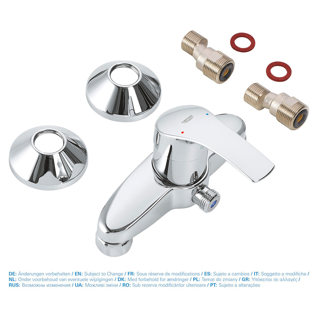 GROHE Set de salle de bain avec barre de douche, flexible et douchette, mitigeur douche et mitigeur lavabo Eurosmart 123576