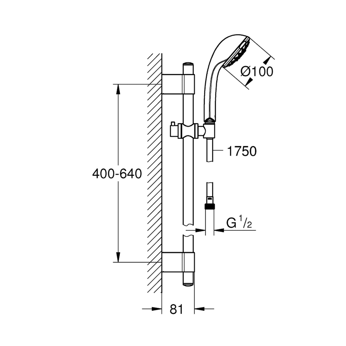 GROHE Barre de douche 60cm avec douchette Relexa 5 jets